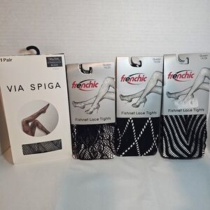 4 NEW Via Spiga & Frenchic Pretty Black Patterned Tights Size 1X 2X Black